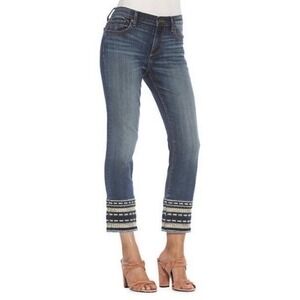 Driftwood Colette Cropped Jeans Women's 30 Aztec Embroidered Hem Slim Straight
